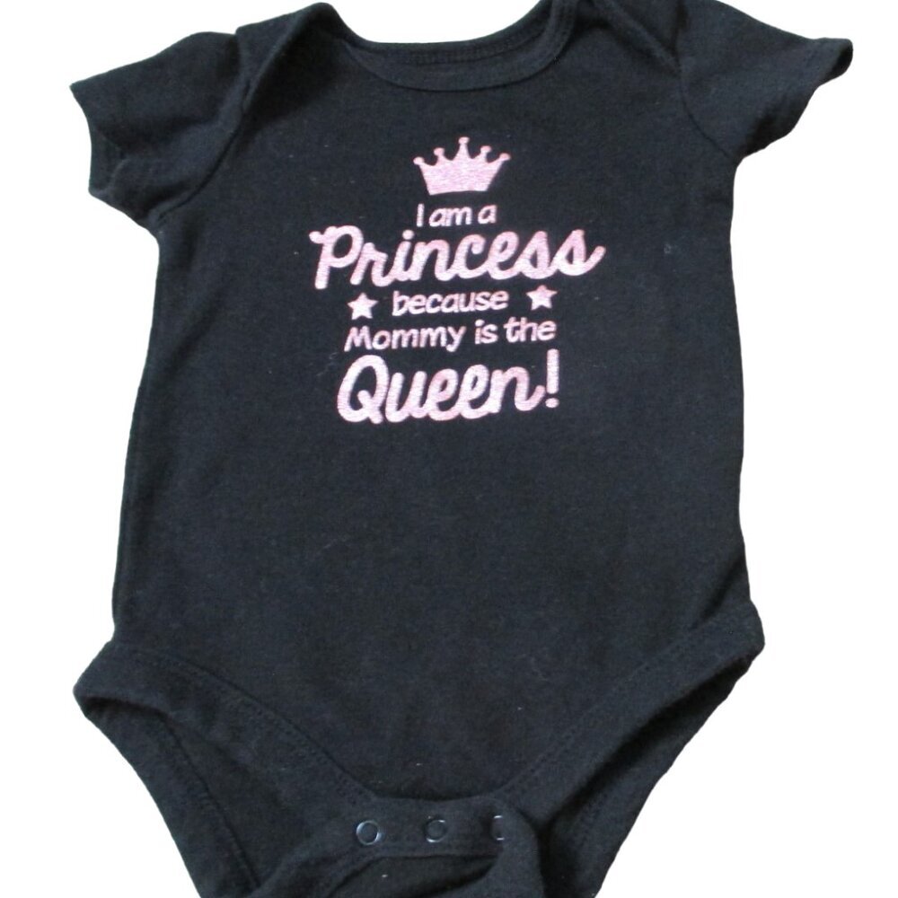 Wonder Nation‎ 1 Pc Bodysuit Infant Girls 3-6M Black Short Sleeve Princess Queen